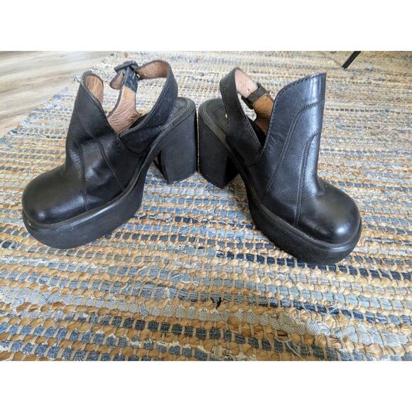True Vintage 90s Y2K Platform Mules Slingback Mary Jane's Clogs Leather 7.5 - Picture 4 of 16